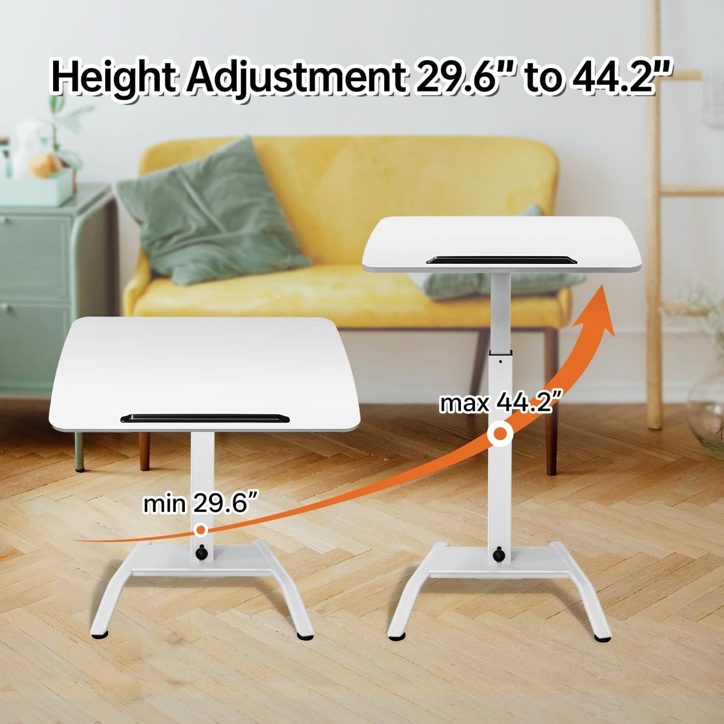 Mobile Standing Desk with 45° Tilting Desktop, Portable Rolling Standing, Height Adjustable Sit Stand Foldable with Wheels, Mobile Desk Workstation for Home Office (White, Large)