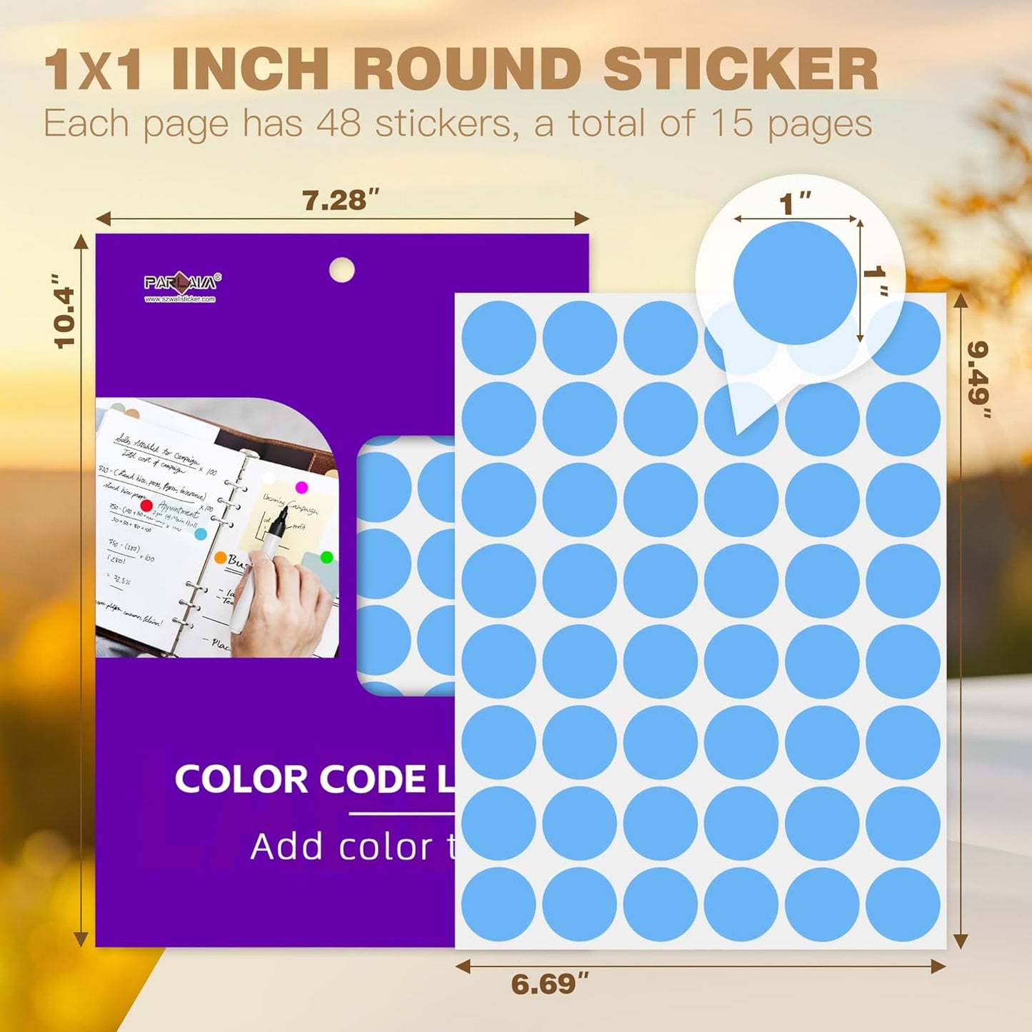 PARLAIM 1 inch Round Sky-Blue Dot Sticker,720PCS Permanent Adhesive Color Code Circle Sticker Labels for Office Classroom Garage Sale