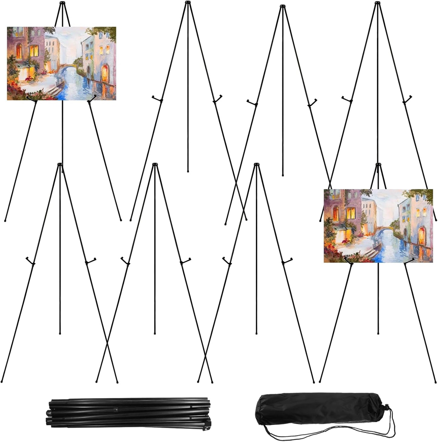 8PCS Black Easel Stand for Wedding Sign Stand, 66 Inch Portable Picture Stands for Display, Tripod Artist Easel for Painting, Floor Wedding Welcome Sign Stand, Metal Easel with Portable Bags