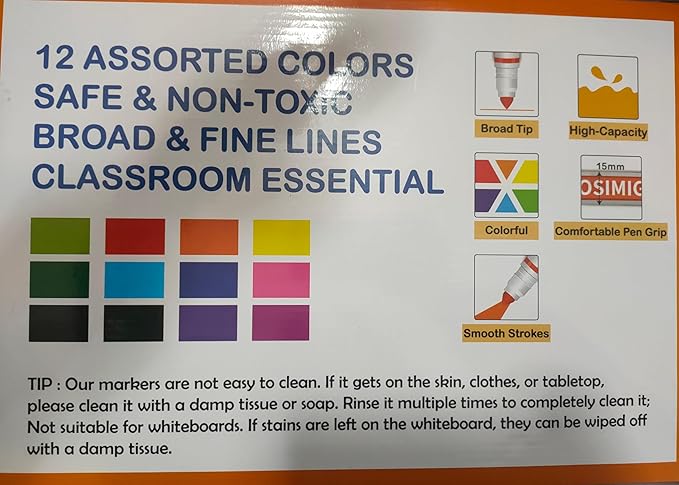 Washable Markers Bulk, 240 Count, 12 Assorted Colors, Markers for Classroom, Broad Line Conical Tip, Large Capacity, School Art Supplies for Kids