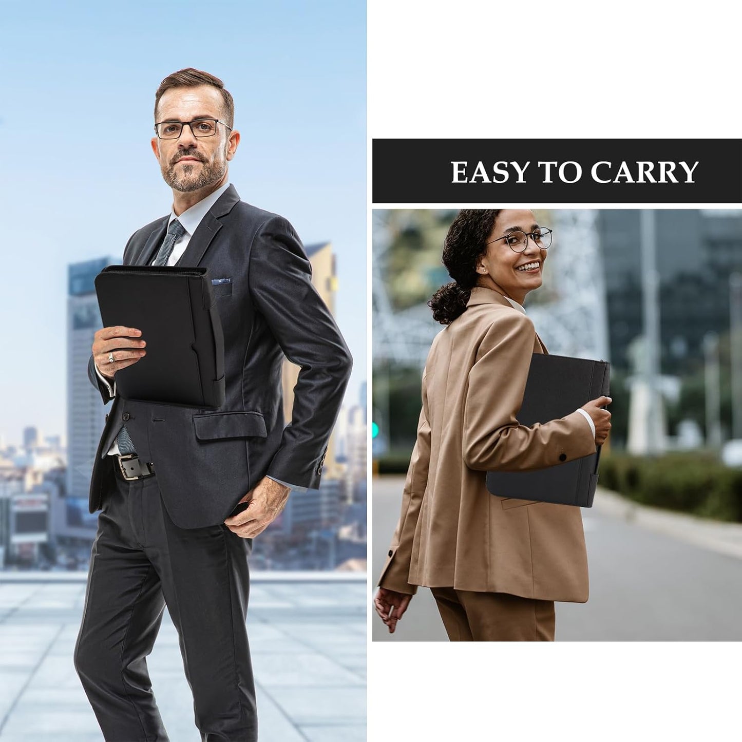 ProCase Portfolio Business Padfolio Folder with Handle and Zipper, Conference Meeting Executive File Legal Document Organizer with Pockets Letter Size A4 Writing Pad Notepad Padfolio -Allblack