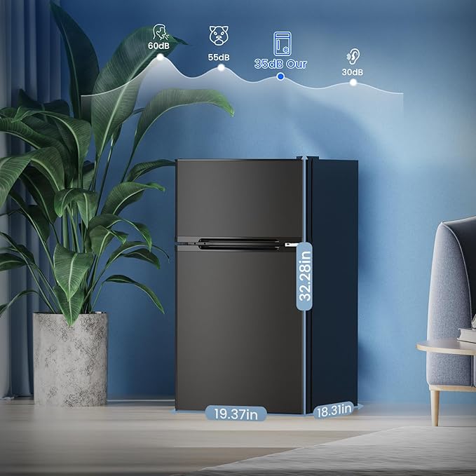 3.1 Cu.Ft Mini Fridge with Freezer, 2 Door Compact Refrigerator, Mini Fridge with Adjustable Removable Glass Shelves for Bedroom, Office, Dorm or Apartment, Black