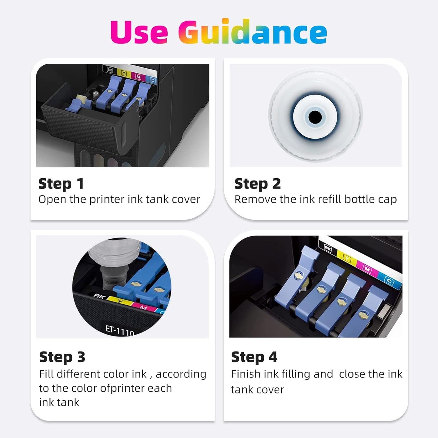 T502 502 Ink Refill Bottles Compatible for ET2760 ET-4760 ET2750 ET-3760 ET-2850 ET-15000 ST-4000 ST-2000 ET-3710 ET-3850 ET-3750 ET-4850 ET-3830 ET4750 ET2700 Printers (2BK C M Y)