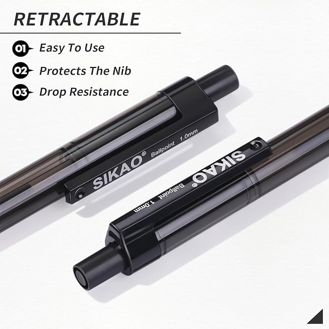 Pens Bulk, Black Pens, 60Pack Ballpoint Pens for Smooth Writing Pens No Smear, Black Ink Pens Medium Point 1.0mm, Retractable Pens, Click Pens, Ball Point Pens, Server Pens, School Office Supplies