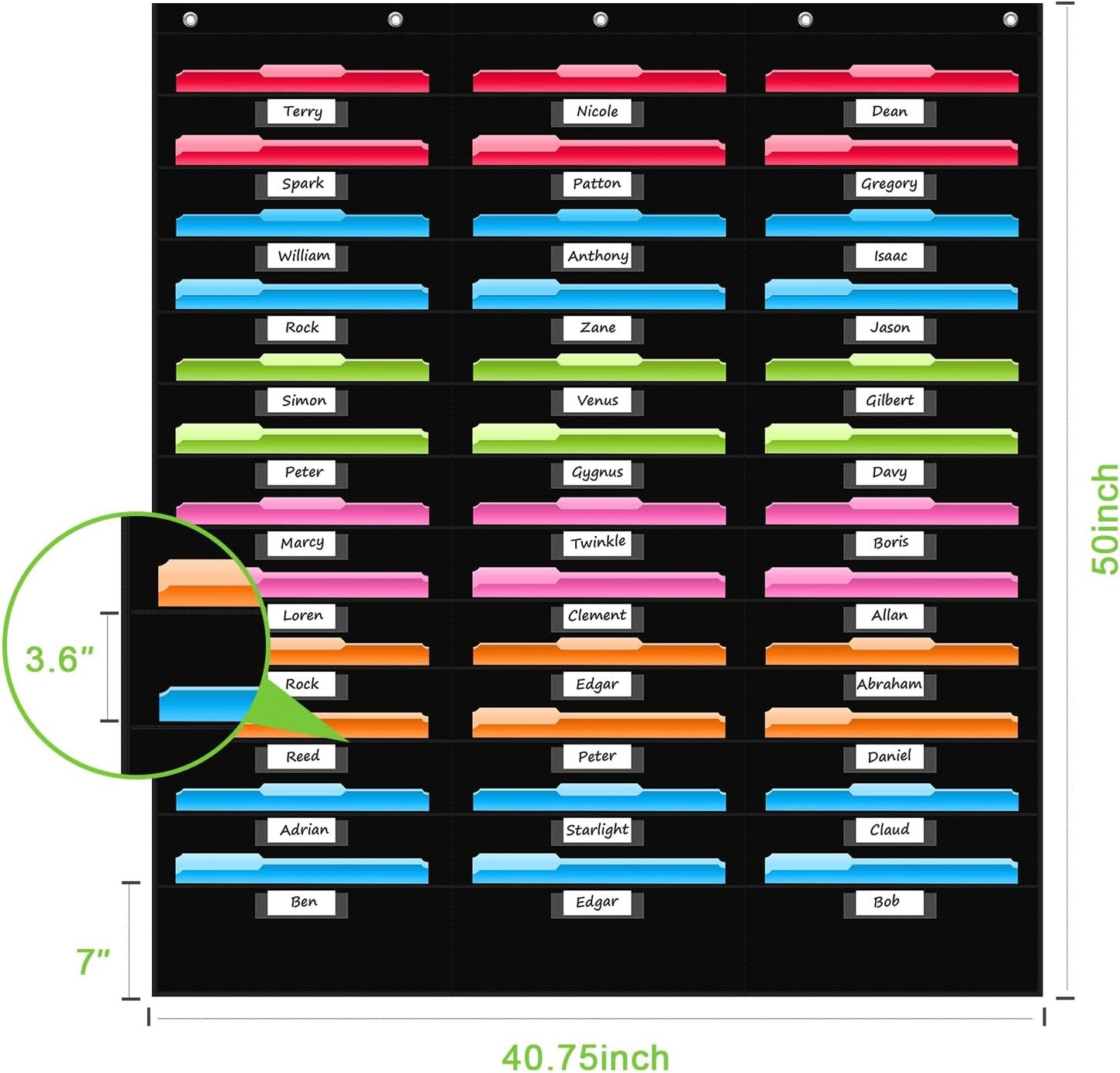 REGELETO 36 Pockets File Storage Pocket Chart with 36 Nametag Pockets, Hanging Wall File Organizer for Classroom and Office, Organize Your Assignments, Files, Scrapbooks, Paper (Black-36 Pockets)