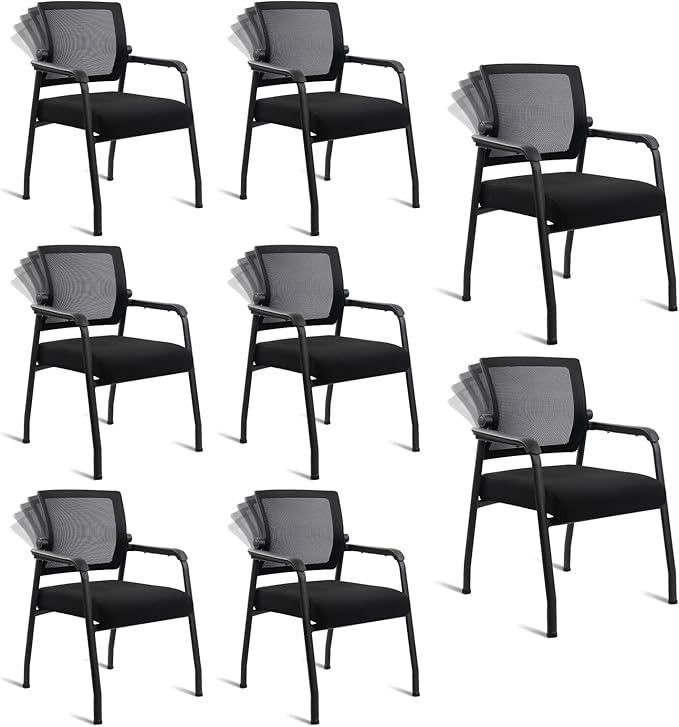 Desk Chair No Wheels with Adjustable Mesh Backrest, Arm Chair with Ergonomic Lumbar Support and Thickened Seats Cushion, Waiting Room Chairs for Office School Church Guest Reception, 8PACK