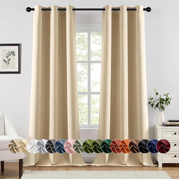 MIULEE Cream Beige Blackout Curtains for Bedroom Living Room 90 Inches Long 2 panels, Thermal Insulated Room Darkening Drapes Solid Grommet Top Noise Reducing Light Blocking Window Curtains 40x90 Inch