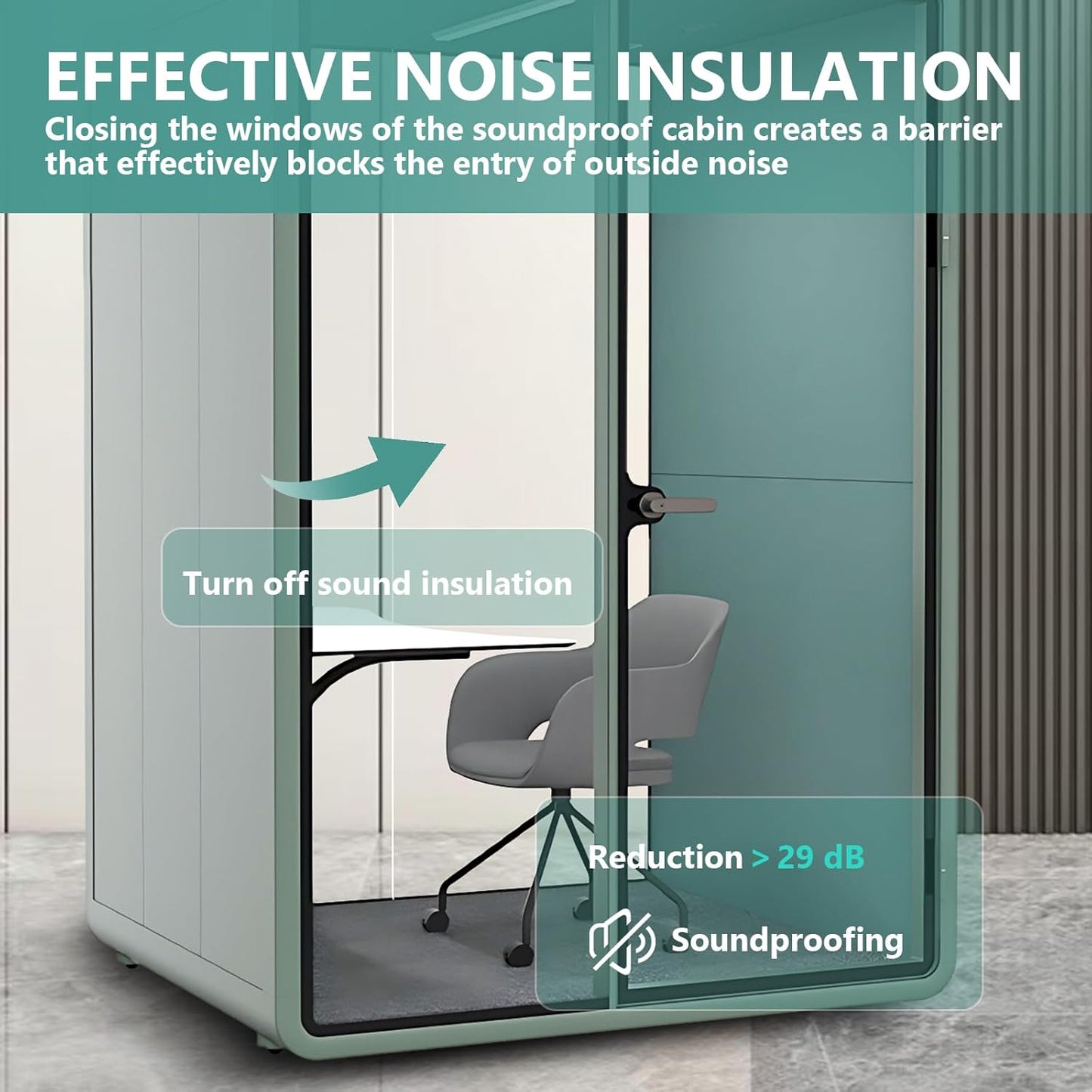 Office Sound Booth with Audio Privacy - Soundproof Recording Booth Includes Green Frame with Curved Corners,Soundproof Room with Light,Steel Plate Structure for Study (62.99IN)