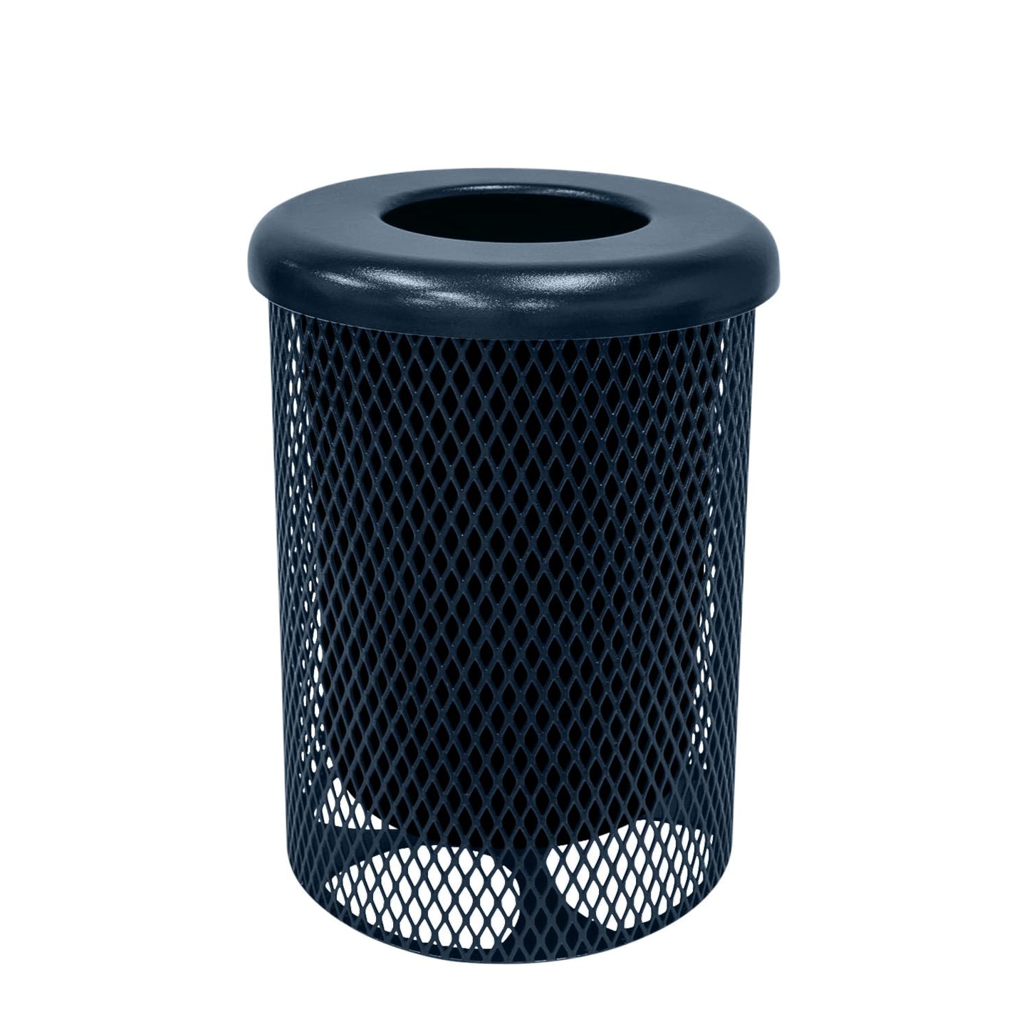 RFT-DBL Heavy Duty 32 Gallon Round Trash Receptacle, Liner Included, Dark Blue with Flat Top, Made in America