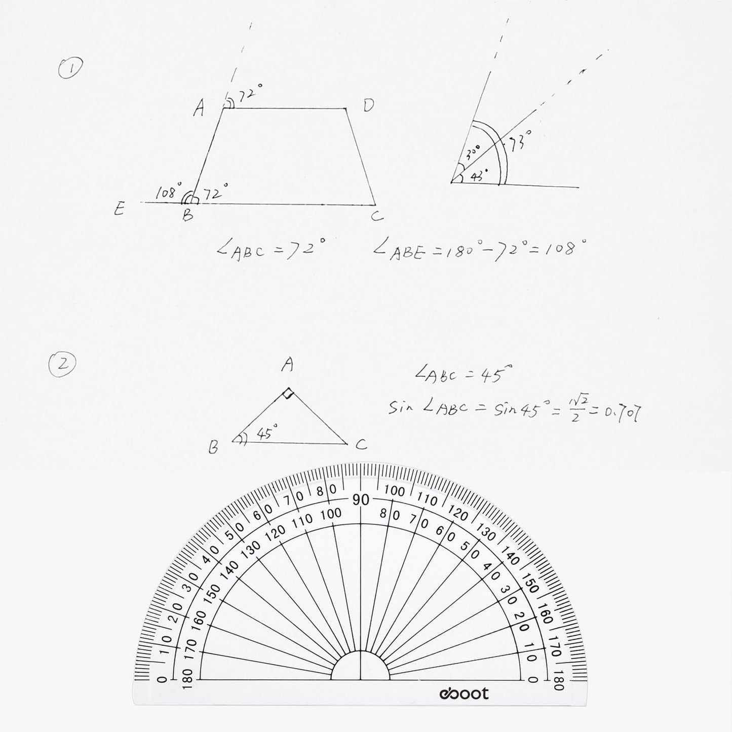 EBOOT 50 Pcs Math Protractors Plastic Protractor 180 Degrees, 4 Inches(Clear)