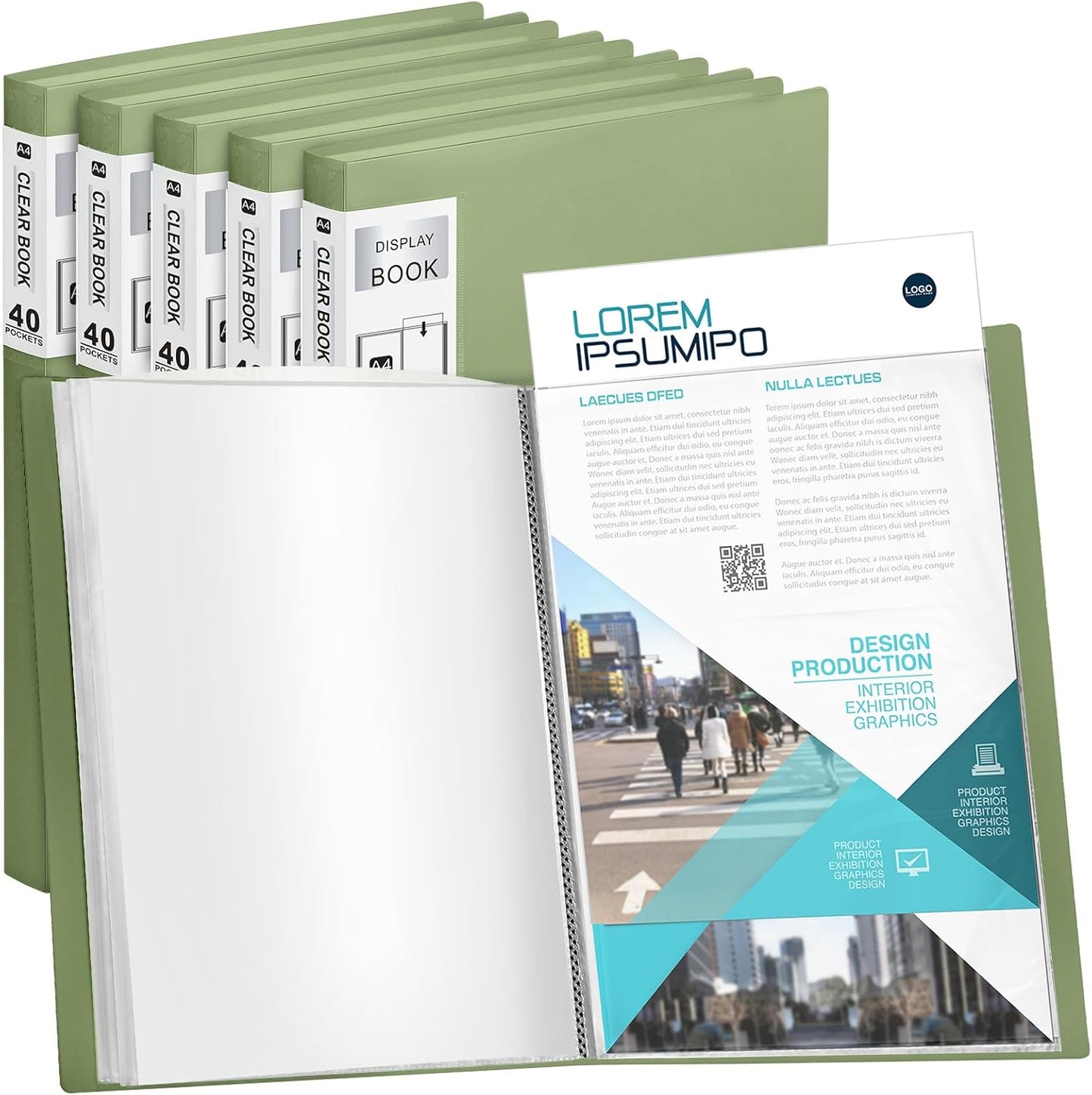 Marspark 6 Pcs Binder with Plastic Sleeves Large 8.5" x 11" Display Presentation Book 40 Pocket 80 Pages Art Portfolio Folder Clear Sheet Protector for Photo Document (Green)