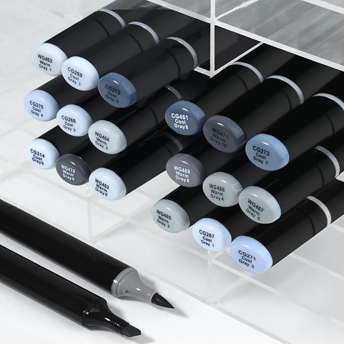 Gray Grey Alcohol Markers Brush Tip, 20pc Cool Warm Grey Markers Set for Adults Artist Coloring Book Shading Layering Drawing Sketching Brush Chisel Tips Gifts
