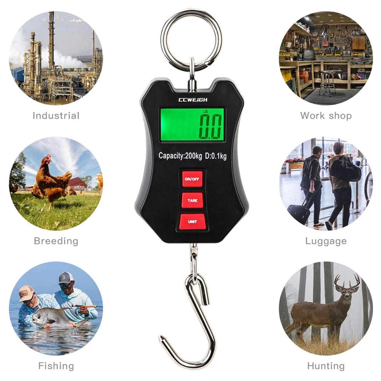 440lb/200kg Digital Crane Scale - Compact LCD Handheld Hanging Scale for Garage, Farm, Hunting, Fishing & More(200kg/Black)