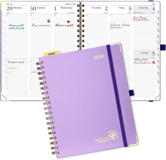 POPRUN 2026 Planner (Large Size 10'' x 8'' Wire-Bound Hard Cover) Daily Weekly and Monthly Calendar - Agenda 2026 (Jan.2026-Dec.2026) with Hourly Schedule, Monthly Tabs - Violet