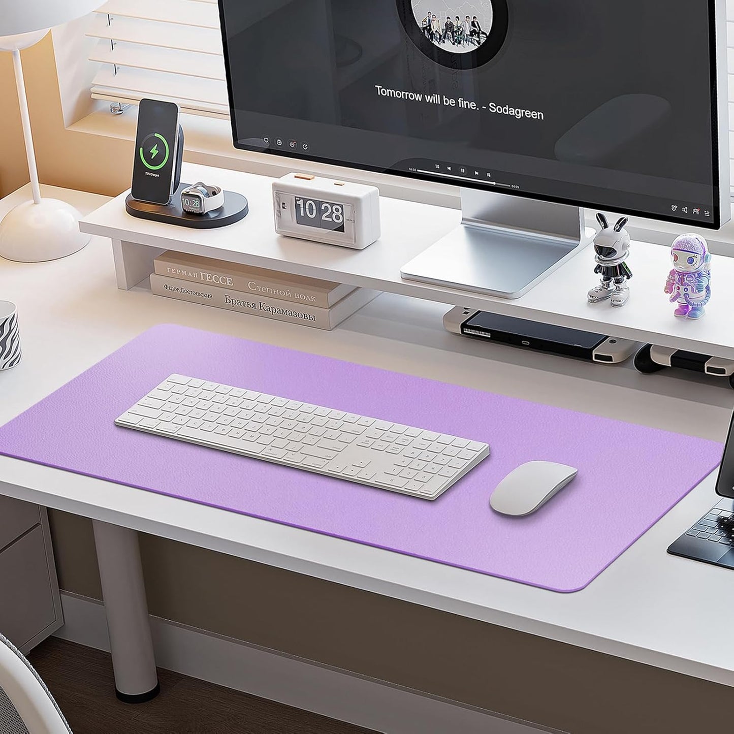 Boutilon Leather Desk Pad Protector,Non-Slip Mouse Pad,Laptop Desk Pad,Office Mouse Mat,Waterproof Leather Desk Blotter,Desk Writing Pad for Office and Home (XL-Purple,35.4"x 15.7")