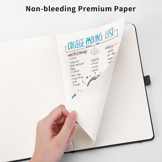 RETTACY Bullet Dotted Journal Notebook, 192 Pages, A5 Medium Size (5.7'' x 8.3''), Leather Hardcover, 100 GSM Thick Paper, for Bullet Journaling, Planning, Tracking (Light Blue)