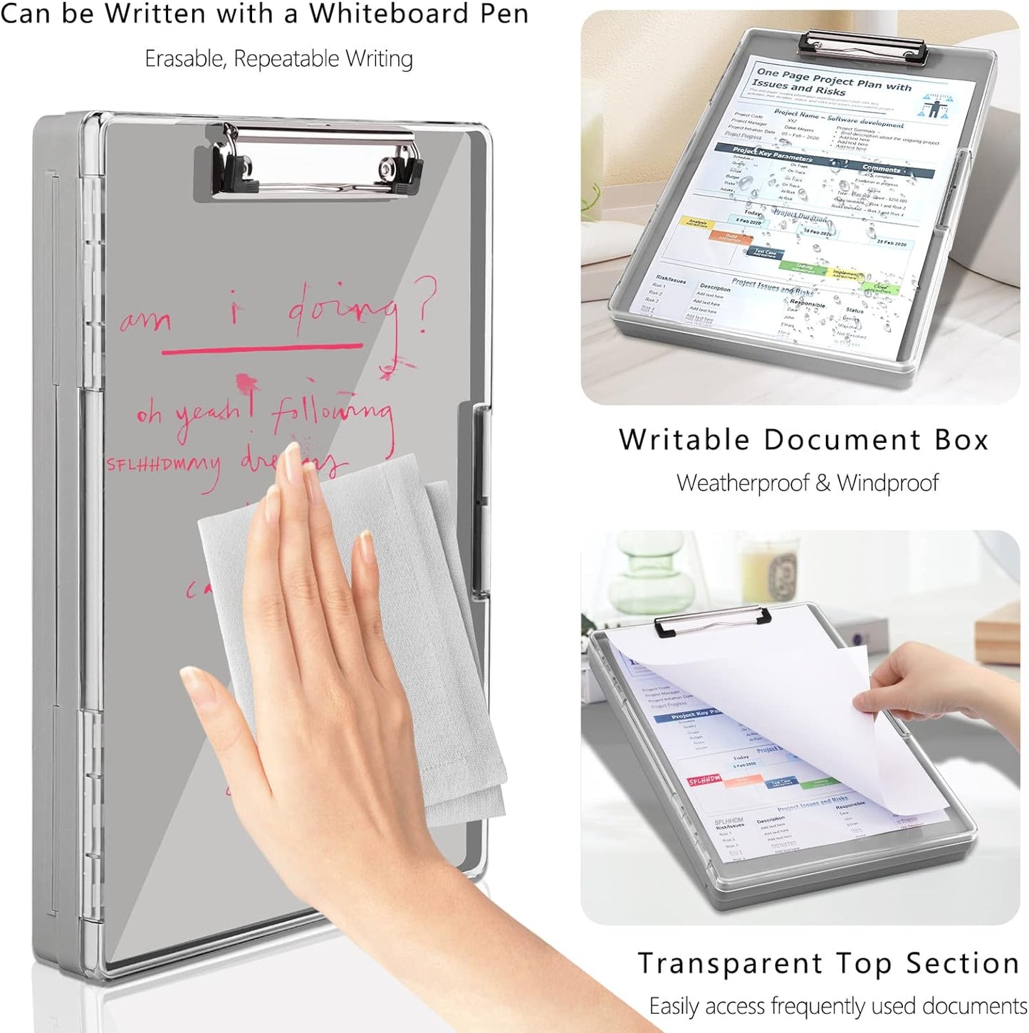 Clipboard with Storage,Heavy Duty Clip Boards 8.5x11 with 2 Storage Case,Clear Visible Top Panel Storage Clipboards,Side Opening Clip Boards,Nursing Clipboard Folder Case for Office Supplies-Gray