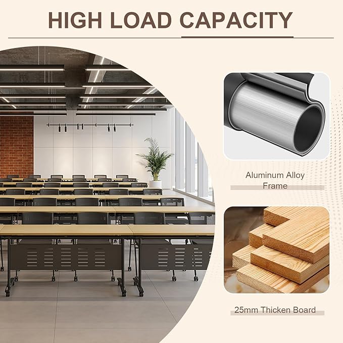 Folding Conference Room Table, Modern Conference Tables with Wheels, Large Rectangular Mobile Training Tables for Office Classroom, Foldable Modular Boardroom Seminar Table Maple (6pack L70.9in)