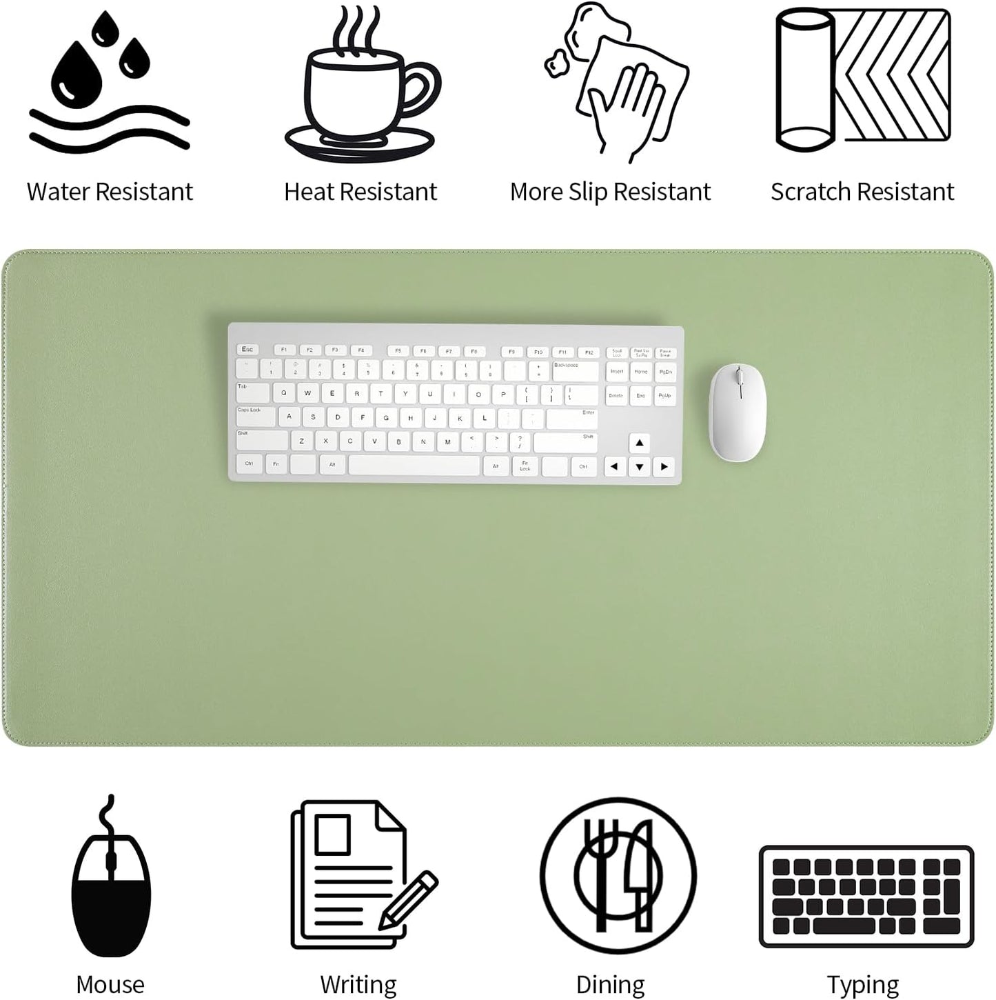 Light Green Desk Mat with Stitched Edges, Large Mouse Pad, Non-Slip Desk Protector Mat, Leather Desk Blotter, Waterproof Desk Pad for Office Home Decor(31.5×15.7 Inches)