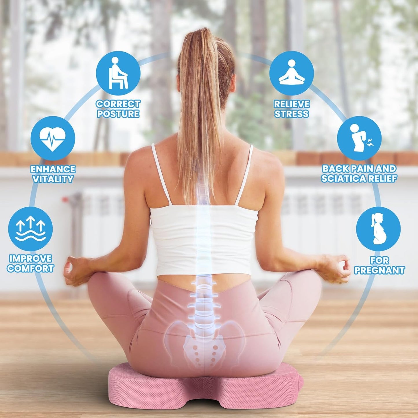 TushGuard Office/Car Seat Cushion, Non-Slip Sciatica & Back Coccyx Tailbone Pain Relief Chair Pad, Memory Foam Butt Pillow for Computer Desk, Wheelchair, Driving (Pink, XX-Large)