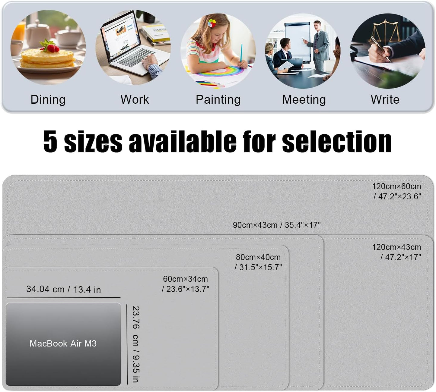 BLESWIN Large Desk Pad, 47.2'' x 23.6'', Office Desk Mat, Computer Mat for Desk, Leather Desk Pad Protector, Sewing Desk Blotter, Desktop Writing Pad for Office/Home/Decor Light Grey