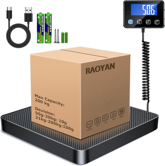 Shipping Scale, 440lb/0.5oz High Accuracy Digital Scale for Packages with Hold, Tare Function, Postal Scale for Small Business, Luggage, Home Use (Battery & Charging Cable Include)
