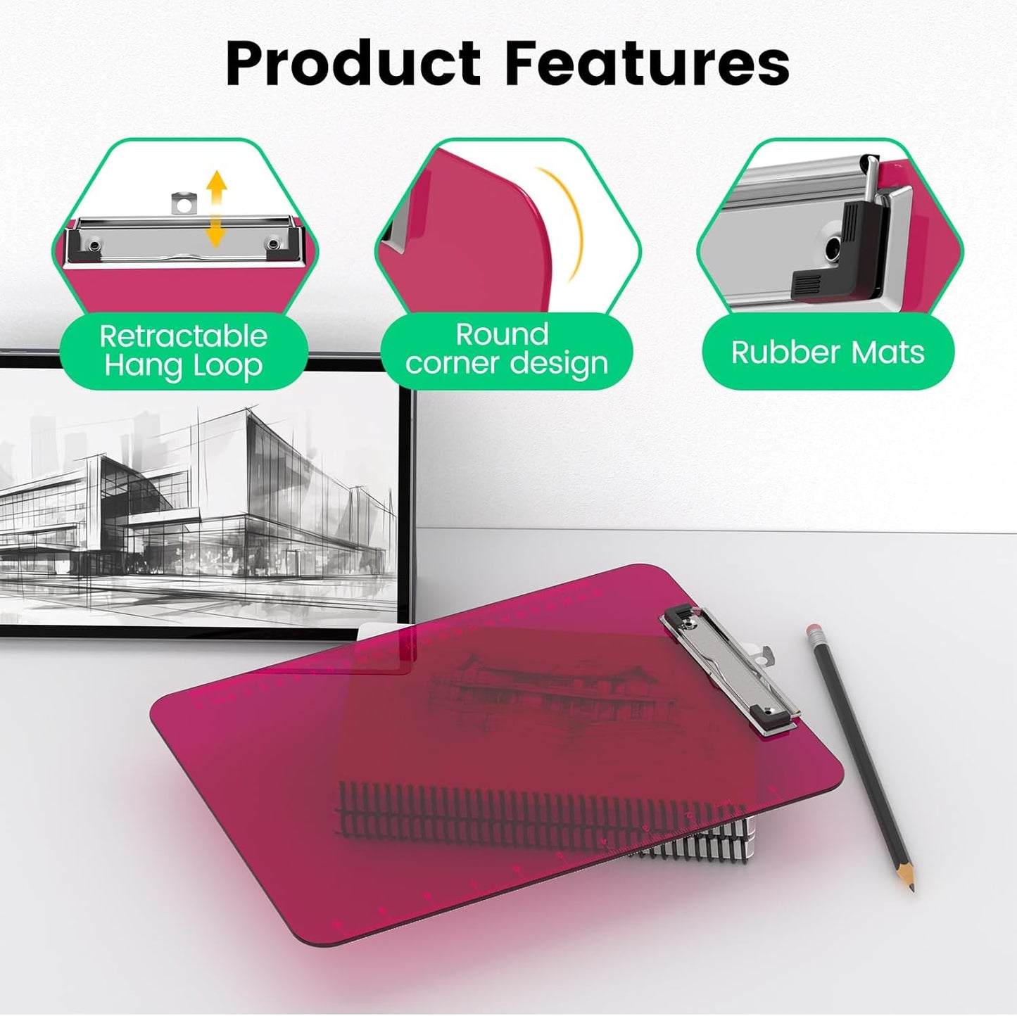 Bulk Clipboards Set of 12, 8.5x11 Plastic Colored Clear Clip Board with Ruler, Suitable for Classroom, Students, Kid, Size 9" x 12.5" with Low Profile Clip, Office & School Supply