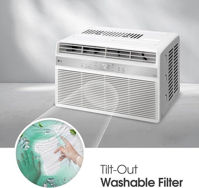 LG 6,000 BTU Window Air Conditioner, Cools 250 Sq.Ft. (10' x 25' Room Size), Quiet Operation, Electronic Control with Remote, 2 Cooling & Fan Speeds, 2-Way Air Deflection, Auto Restart, 115V