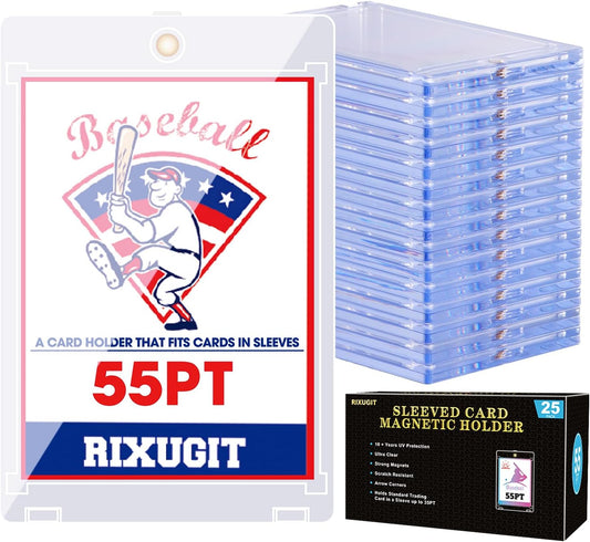 25-Pack Sleeved Magnetic Card Holders - 55PT Magnetic Card Cases with 2.63"x3.7" Larger Inner Dimension, First Insert Card into Soft Card Sleeve, Then Place into Card Holder for Double Protection