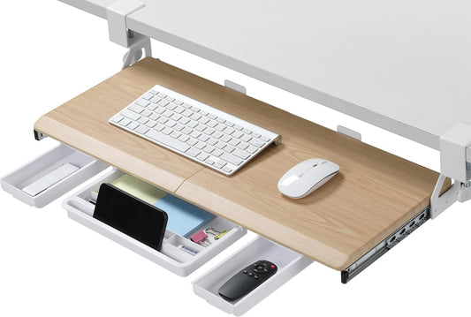 ETHU Keyboard Tray Under Desk, Pull Out Keyboard & Mouse Tray with C-clamp, Ergonomic Desk Keyboard Tray Slide Out, Pull Out Platform Drawer for Home and Office（Oak）