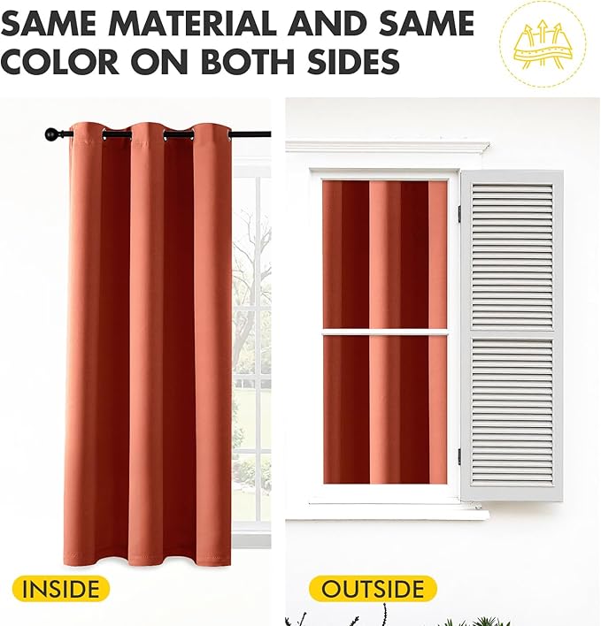 MIULEE Burnt Orange Blackout Curtains for Bedroom Living Room 84 Inches Long 2 Panels, Thermal Insulated Room Darkening Drapes Solid Grommet Top Noise Reduction Terracotta Rust Fall Window Treatments