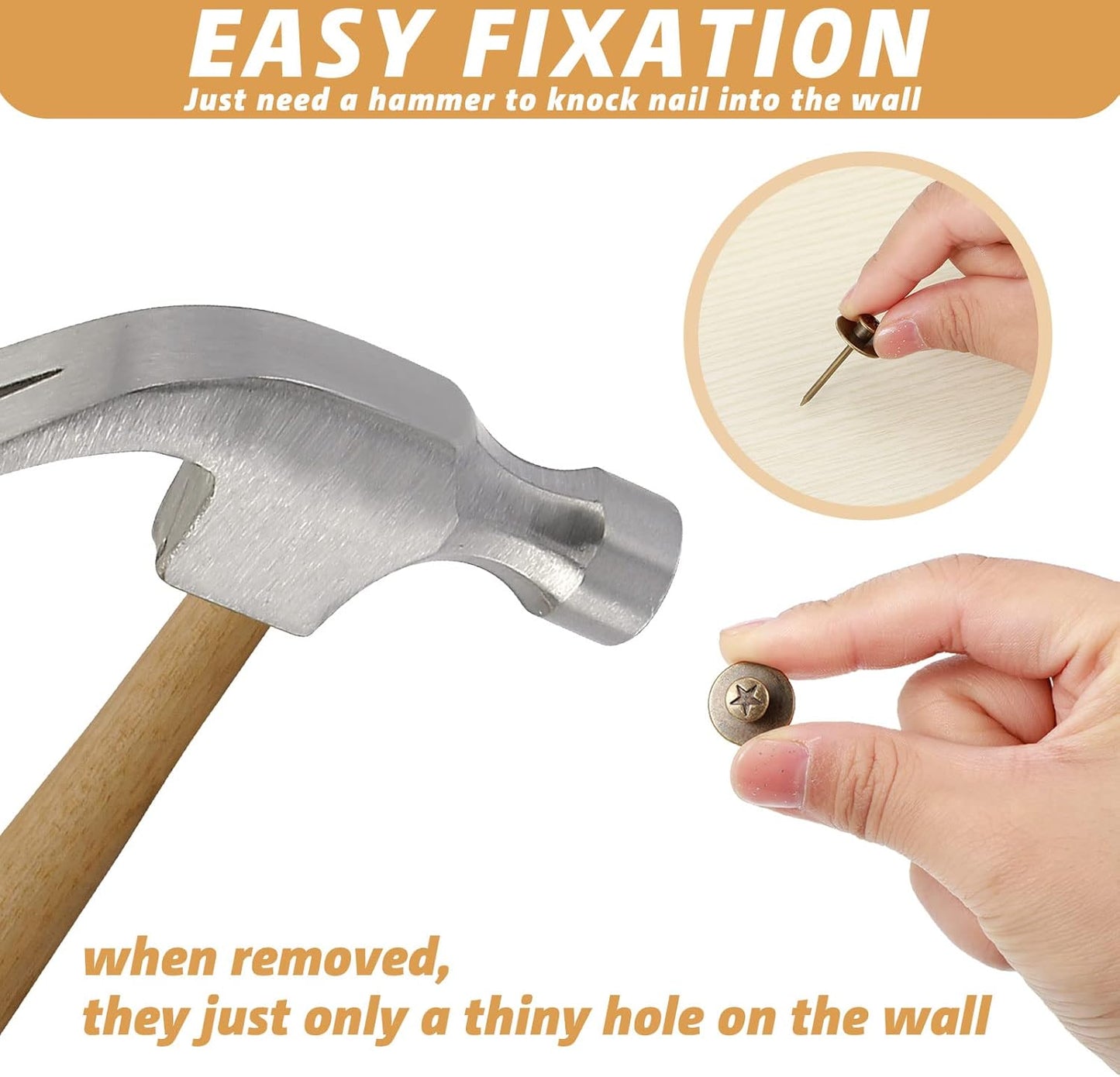 Zhengmy 40 Pcs Double Headed Picture Hangers Nails 4 Size Long Thumb Tacks Wall Nails for Hanging Pictures Decorative Push Pins Hooks for Drywall Photo Office Home Decor, 20/30/ 40/ 50lb(Bronze)