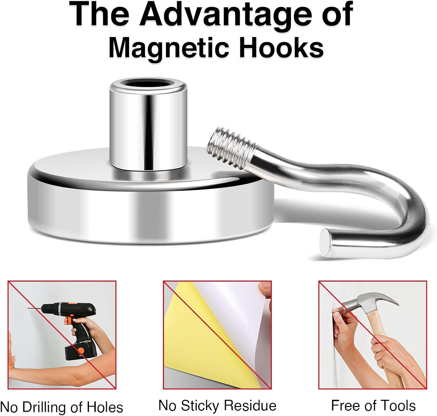 MIKEDE 8 Pack Heavy Duty Earth Magnets with Hook, 40LB+ Strong Magnetic Hooks for Hanging, Cruise Ship, Kitchen, Industrial, 100% Steel, Neodymium Magnet