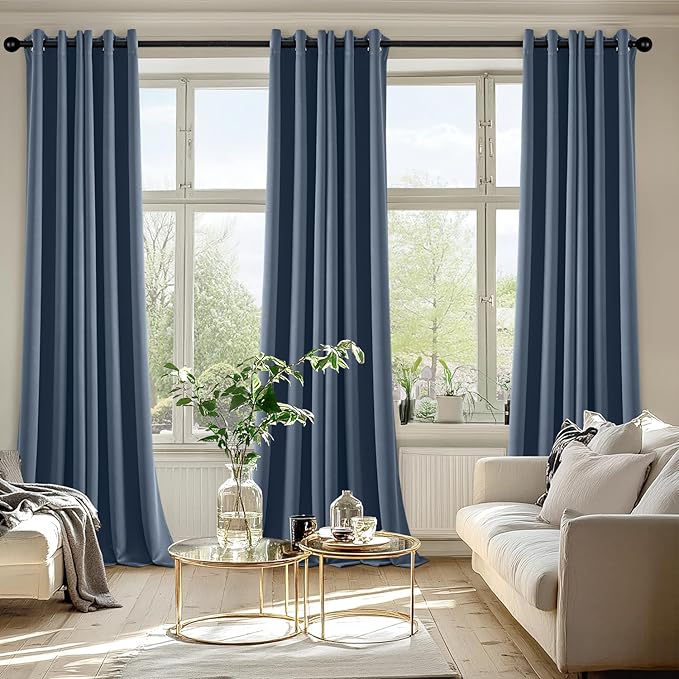 MIULEE Stone Blue Blackout Curtains for Bedroom Living Room 96 Inches Long 2 Panels, Thermal Insulated Room Darkening Drapes Solid Grommet Top Noise Reducing Light Blue Window Treatments 40x96 Inch