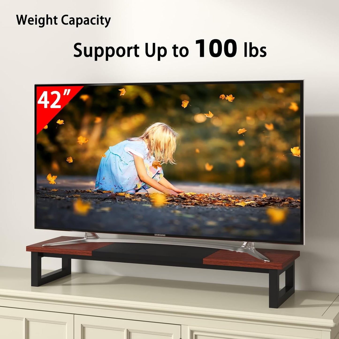 Dual Monitor Stand Riser, 39Inch Large Monitor Stands for 2 Monitors, Computer Monitor Stand, Wooden Desktop Oraganizer Shelf for Office Desk Computer,Laptop,TV