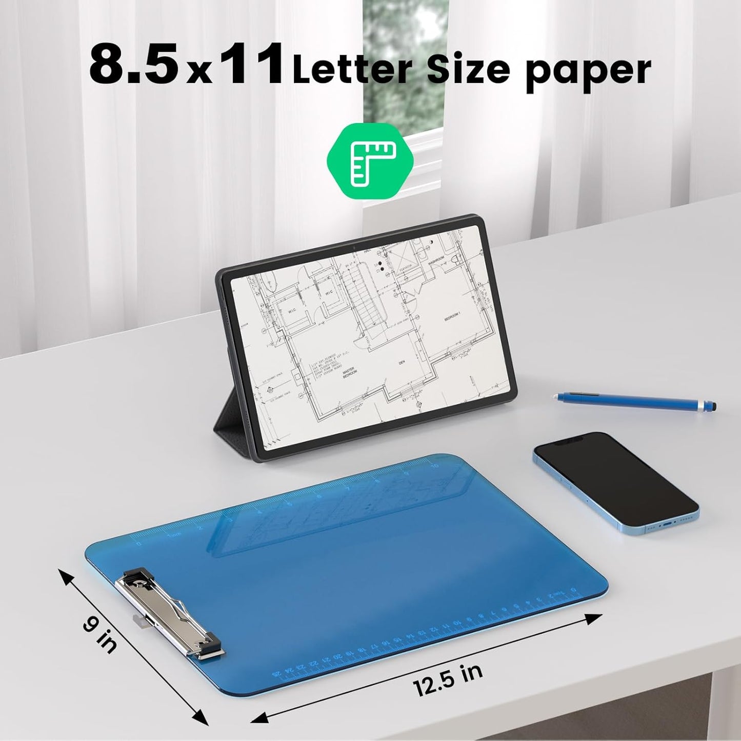 Bulk Clipboards Set of 30, 8.5x11 Plastic Colored Clear Clip Board with Ruler, Suitable for Classroom, Students, Kid, Size 9" x 12.5" with Low Profile Clip, Office & School Supply