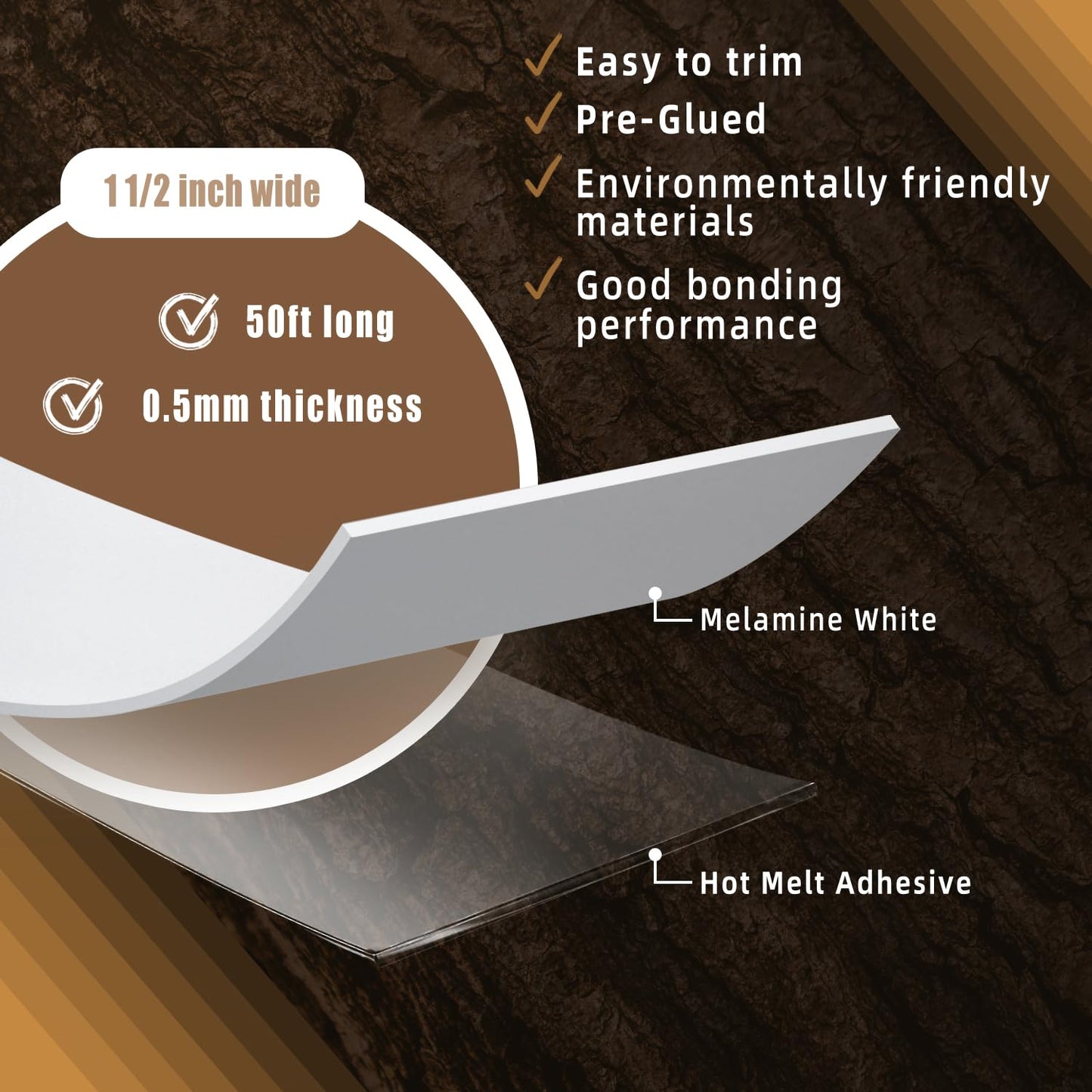 GSCIT Club White Edge Banding, 1 1/2 inch x 50ft Melamine Edge Banding with Hot Melt Adhesive Preglued Cabinet Edge Banding Flexible White Veneer Edging