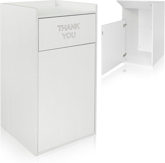 Alpine Restaurant Trash Can Cabinet with Tray Holder - Commercial 40 Gallon Garbage Receptacle Indoor for Restaurants, Cafeterias (White)