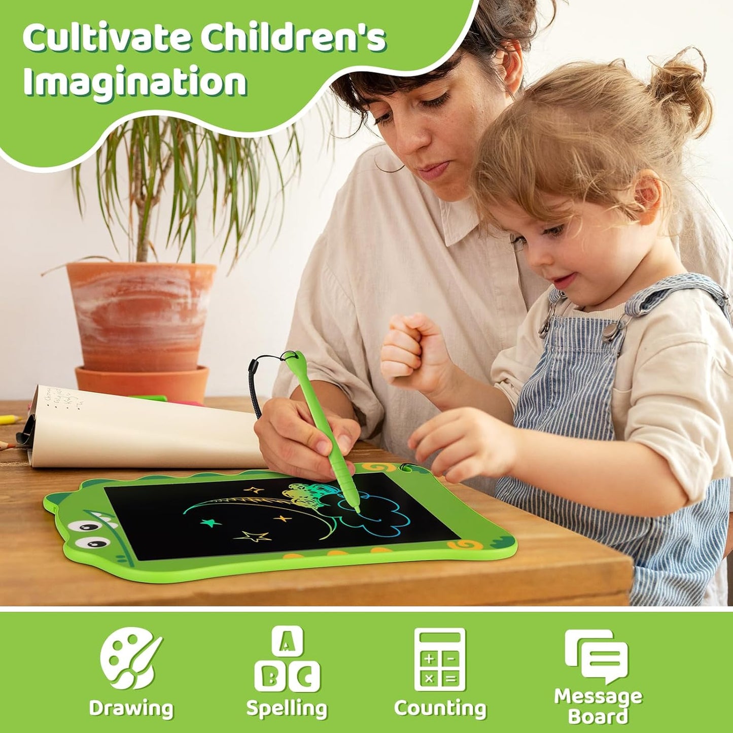 8.5" LCD Dinosaur Writing Tablet for Kids (2 Pack) - Toddler Travel Drawing Pad, Educational Birthday/Christmas Gift for 3-6 Year Old Boys Girls, Mess-Free Eye-Safe Toy