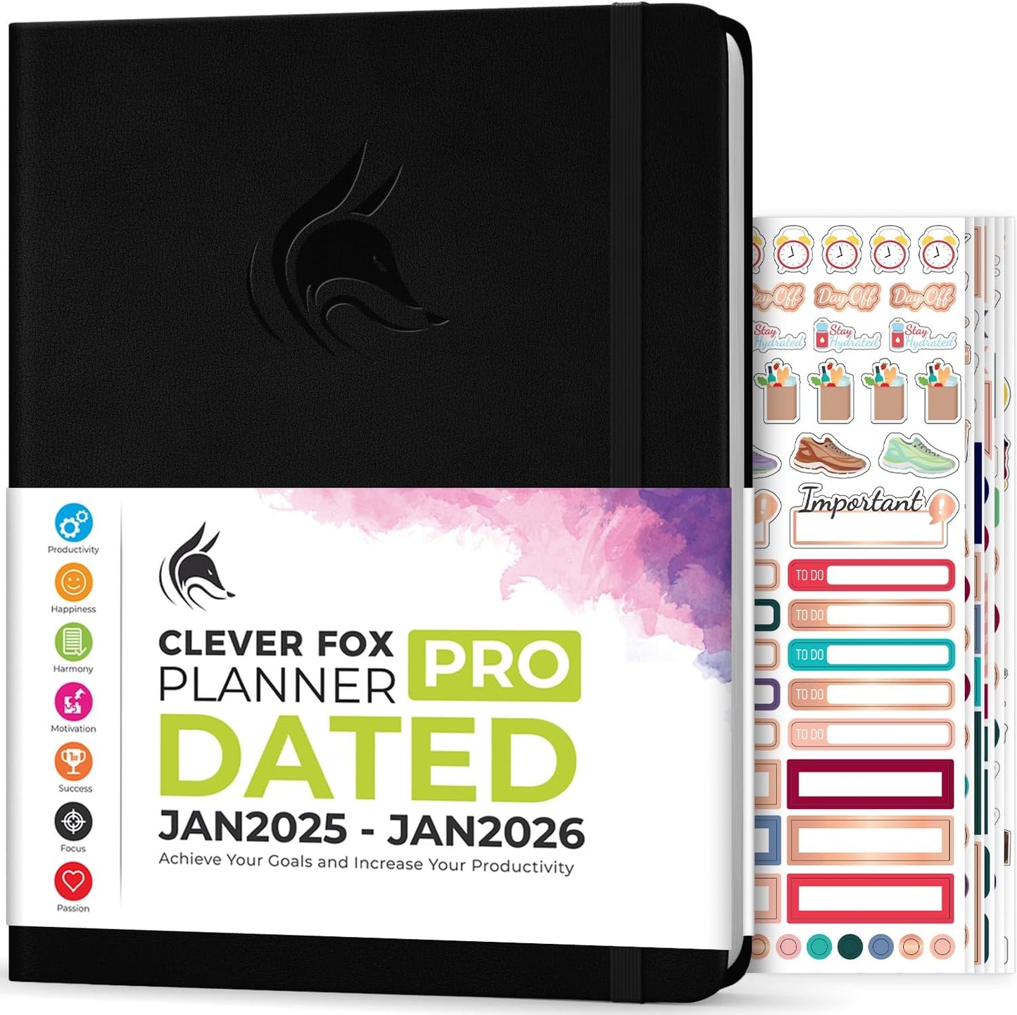 Clever Fox Planner PRO Dated (Jan 2025–Jan 2026) Weekly & Monthly Life Planner to Increase Productivity, Time Management and Hit Your Goals – Organizer, Gratitude Journal – A4 Size (Black)