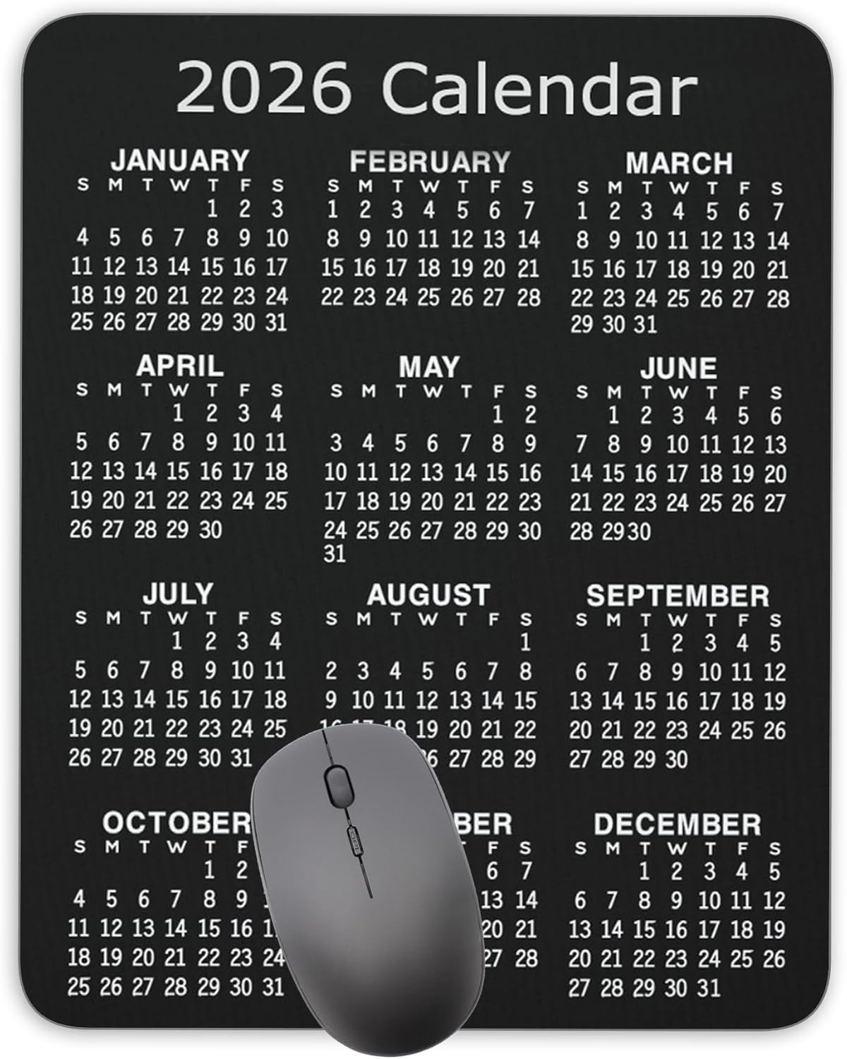 Non-Slip Rubber Mouse Pad， 2026 Calendar Vertical Edition Calendar Black Mouse Mat Mouse Pad Office Gaming Mousemat 9.5 inch x 7.9 inch
