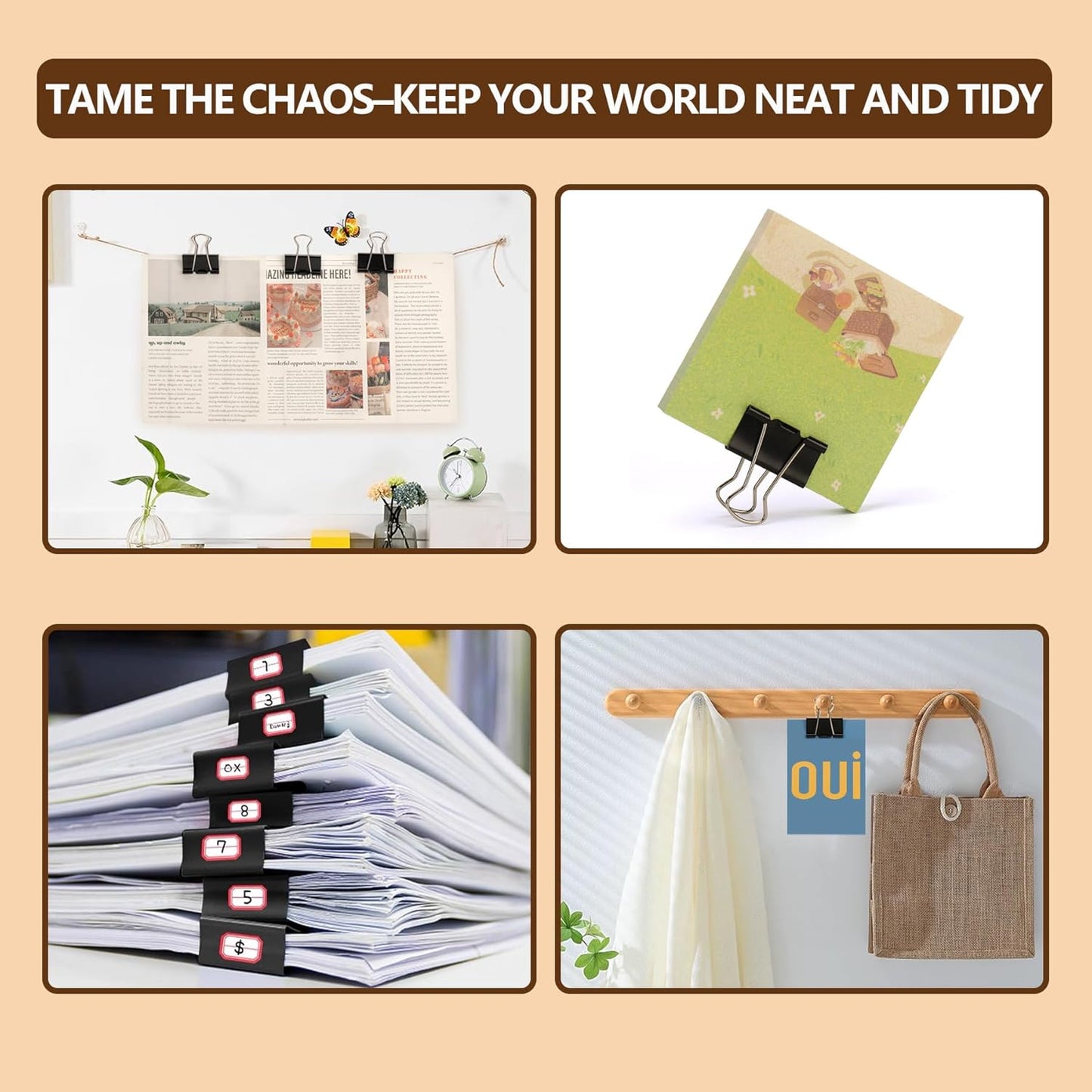 Binder Clips, Qimailer Medium Clips,36 Pcs 1.25 Inch,Black Metal Binder Clips and Paper Clips for Office, Home, School