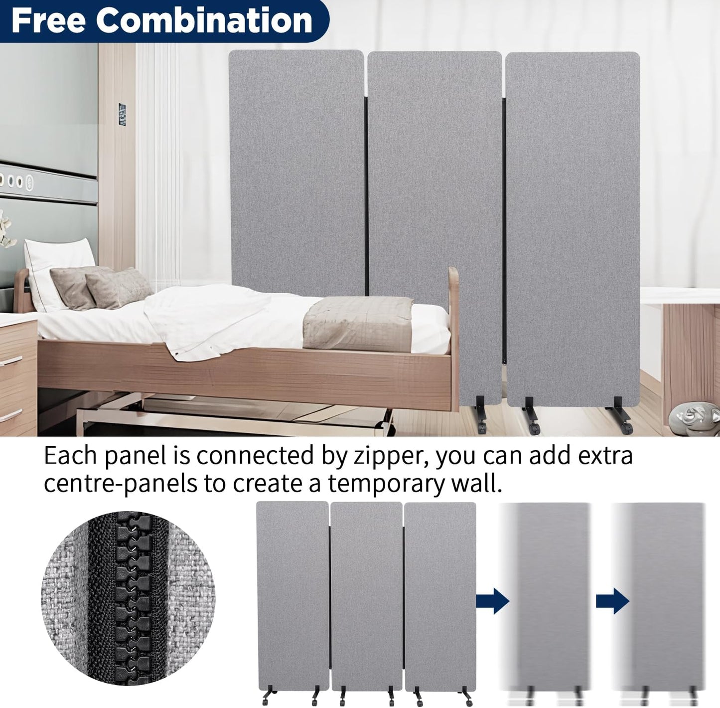 Sound Proof Dividers w/Wheels, Portable Office Wall Divider for Room Partition, Soundproof Room Divider Privacy Panel Partition Cubicle Wall Rolling Temporary Wall for Office