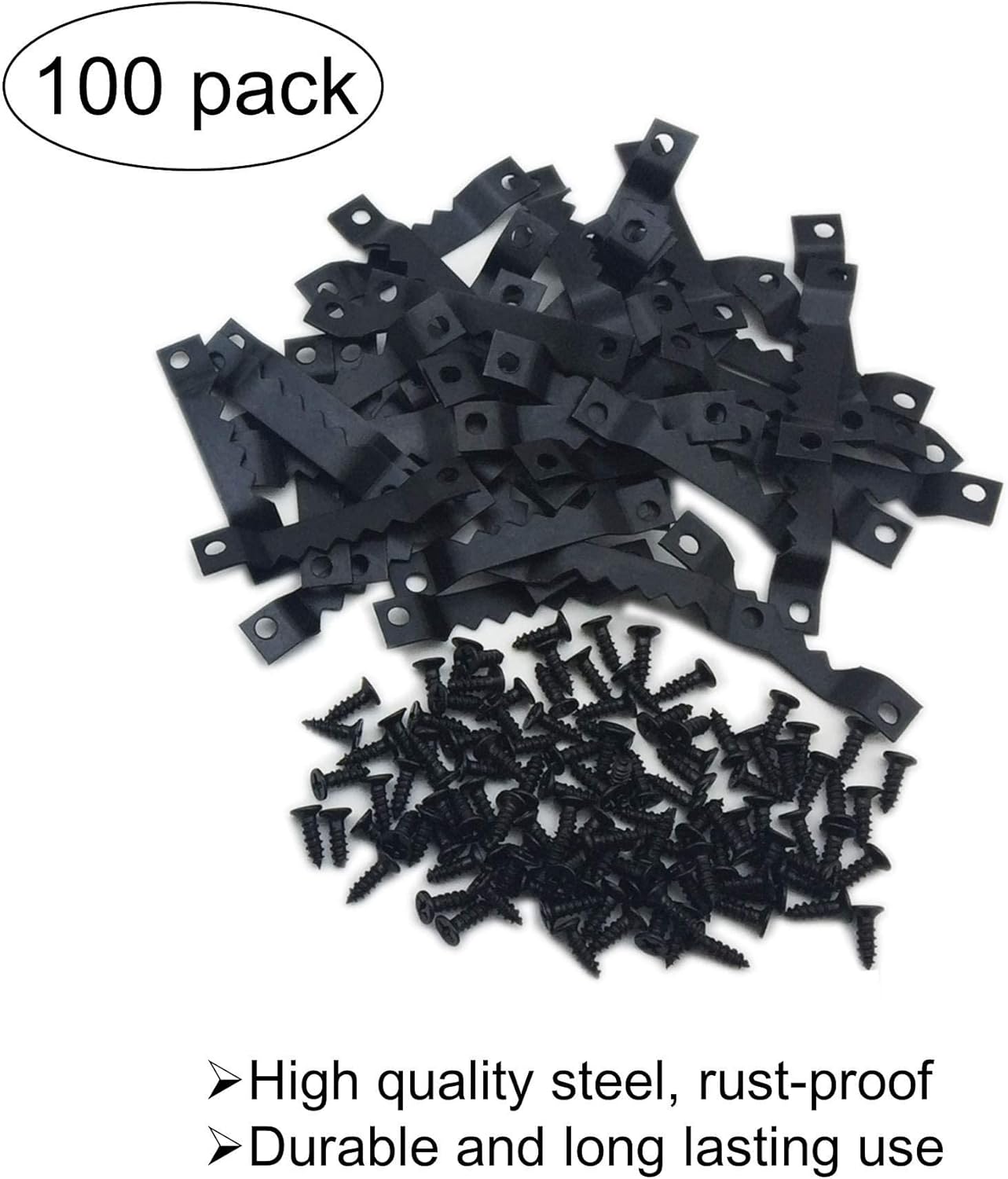 100 Pack Small Sawtooth Picture Hangers Steel Picture Hangers Picture Frames Hangers with Screws Picture Hang Solutions, for Hanging Clock Paintings Artwork Picture Frame Hook Photos (Black)