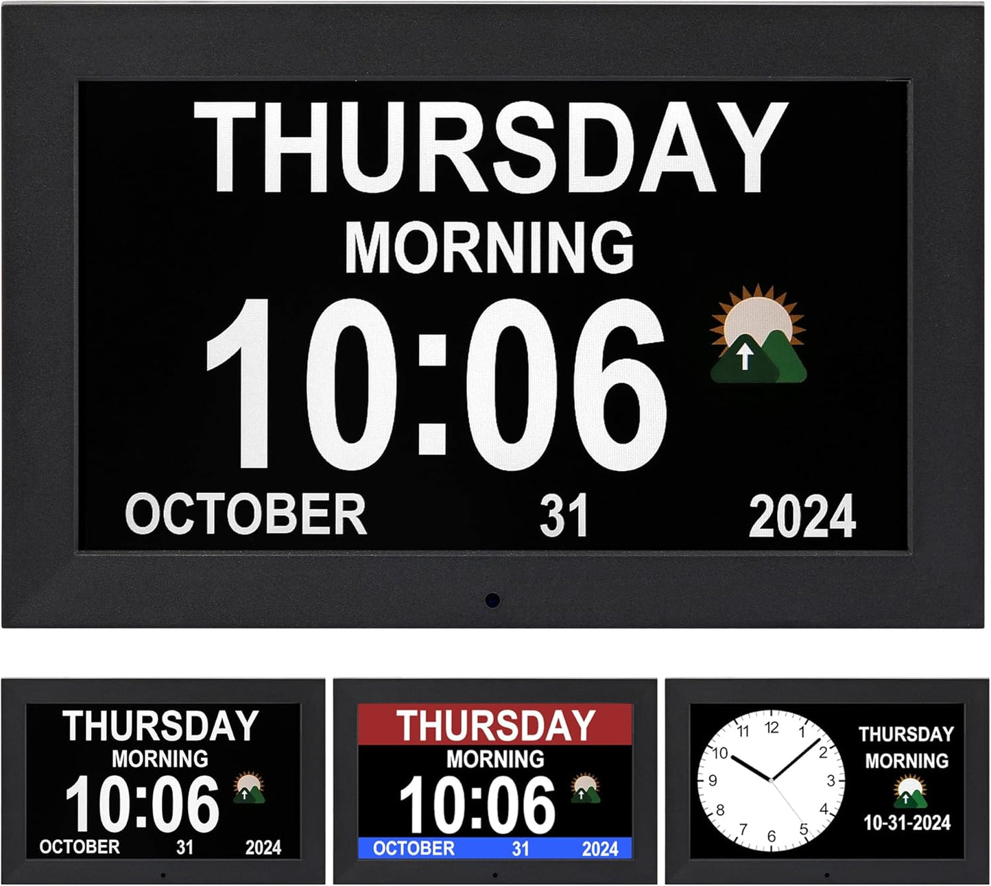 10.1 inches Large Digital Clock, Wall Clock with time, Digital Alarm Clock for Seniors,Dementia Clock That Provides Alarms and Electronic Calendar for Elderly. (Black, 10.1 inches)