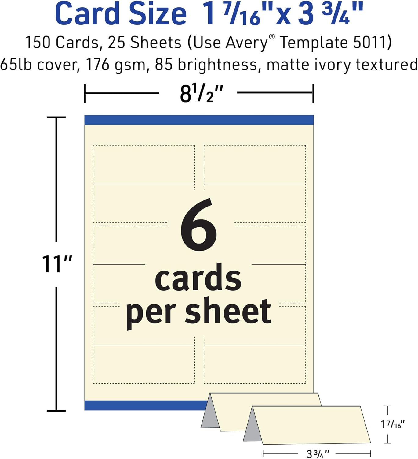 Avery Printable Place Cards with Sure Feed Technology, 1-7/16" x 3-3/4", Textured Ivory, 150 Blank Tent Cards for Laser or Inkjet Printers (5012)