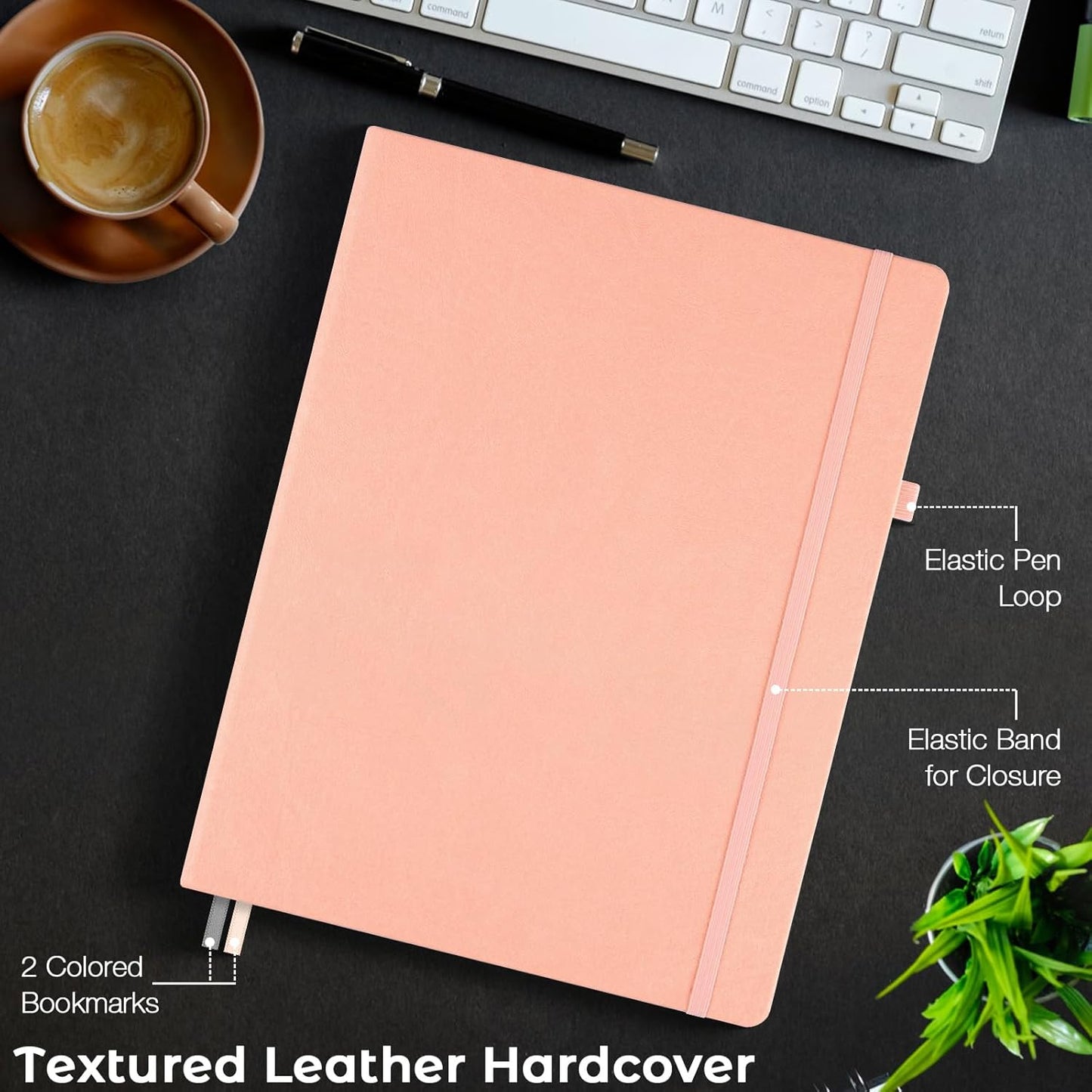 Lined Journal Notebook, 8.5" x 11" Hardcover Leather Notebook for Work, Wide Ruled Notebook Journal for Women Men, 192 Thick Paper, Lay Flat, 2 Pockets, A4 Large Journals for Writing, Pink Notebook