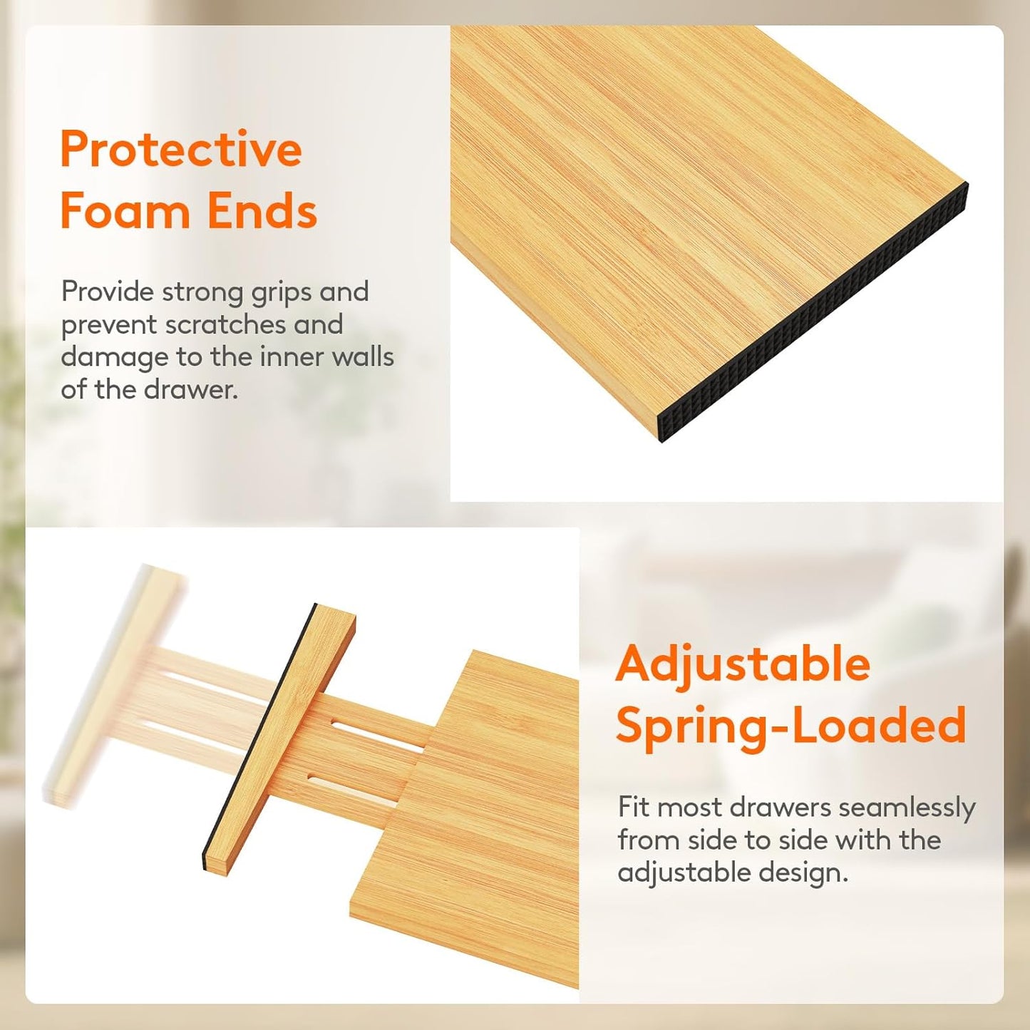 Lifewit 8 Pack Drawer Dividers Bamboo 6" High, 11-17" Adjustable Drawer Organizers for Clothes, Expandable Dresser Separators in Bedroom/Bathroom/Kitchen/Fridge/Office Organization and Storage