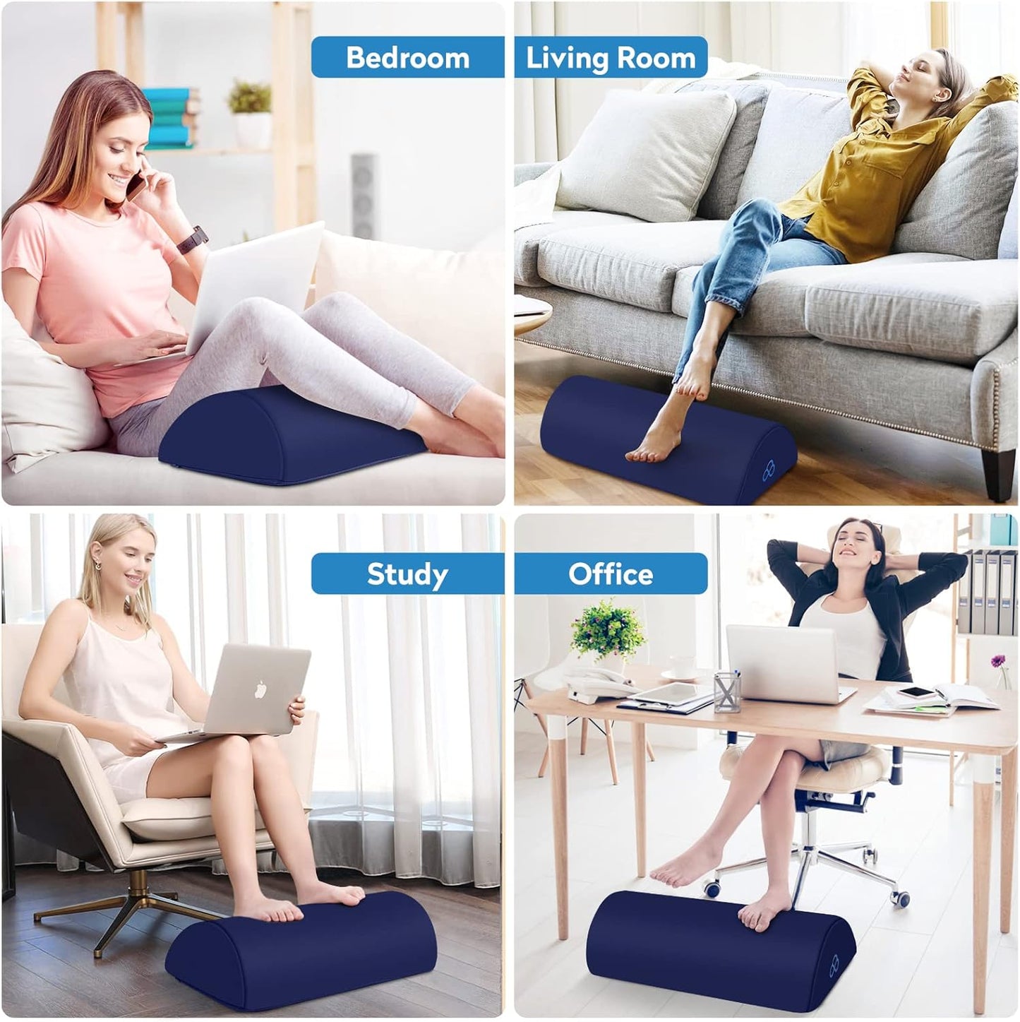 StepLively Foot Rest Ergonomic Pillow for Under Desk at Work, Anti-Fatigue Footrest Support Pillow for Fatigue & Pain Relief, Comfortable for Office Chair, Car Seat & Gaming Chair - Blue