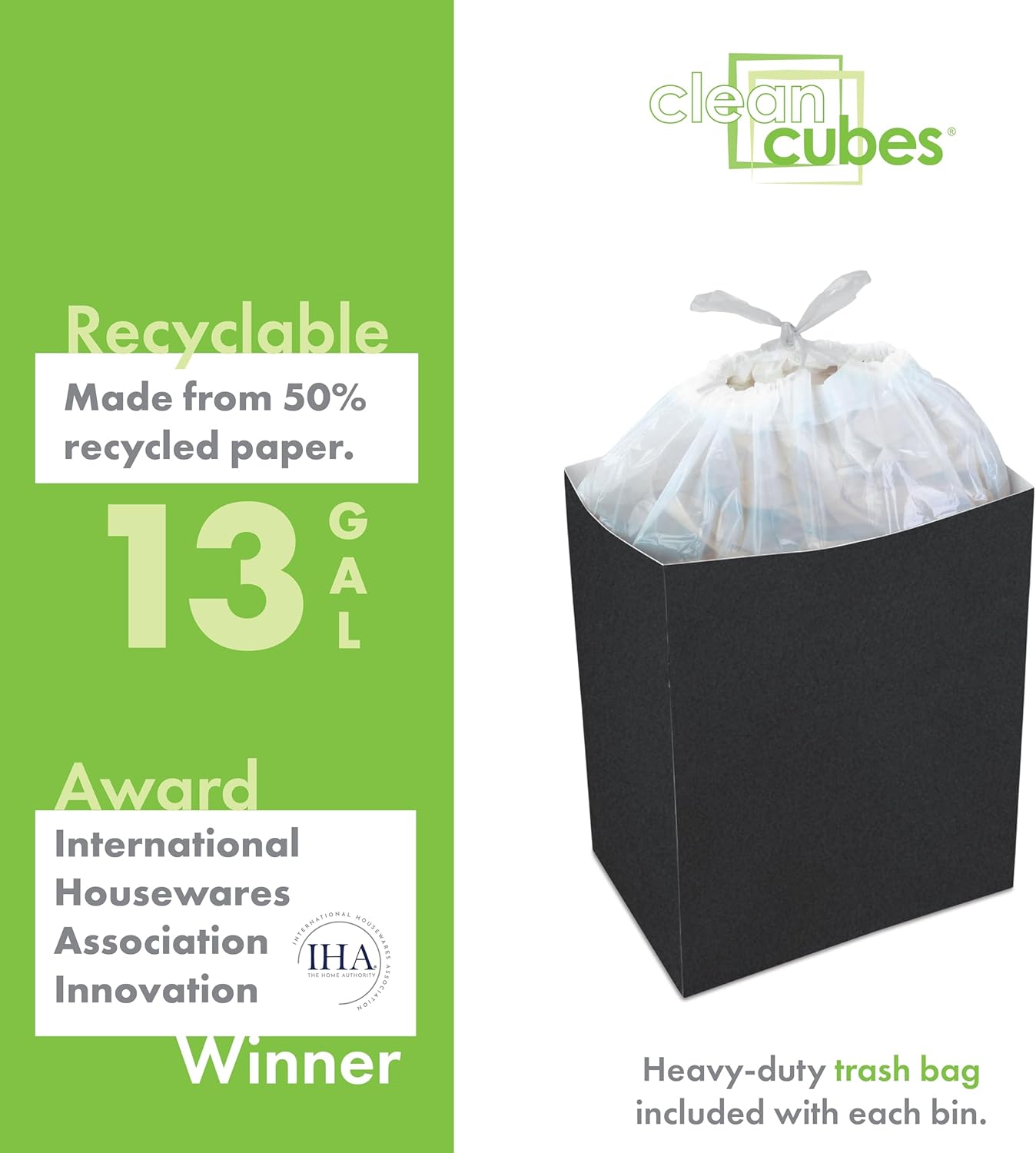 | 13 Gallon Disposable Trash Cans (3-Pack) with Fitted Trash Bags - Reusable Garbage and Recycling Bins for Parties, Events, and More (Black - 17" Height x 13.5" Width x 10" Depth)